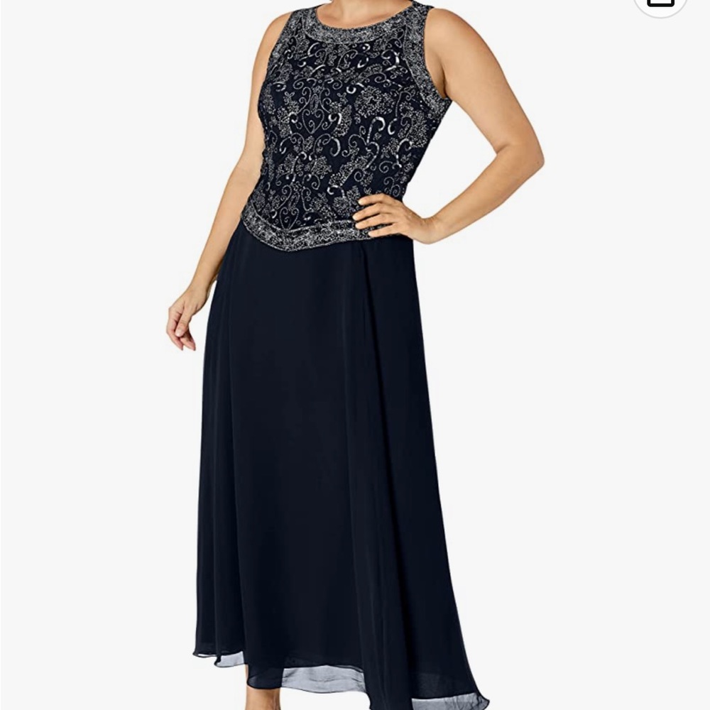 J Kara Blue Embellished Sleeveless Midi Gown